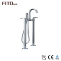 Traditional Polished Chrome Bath Shower Mixer Dual Handles Floor Stand Faucet